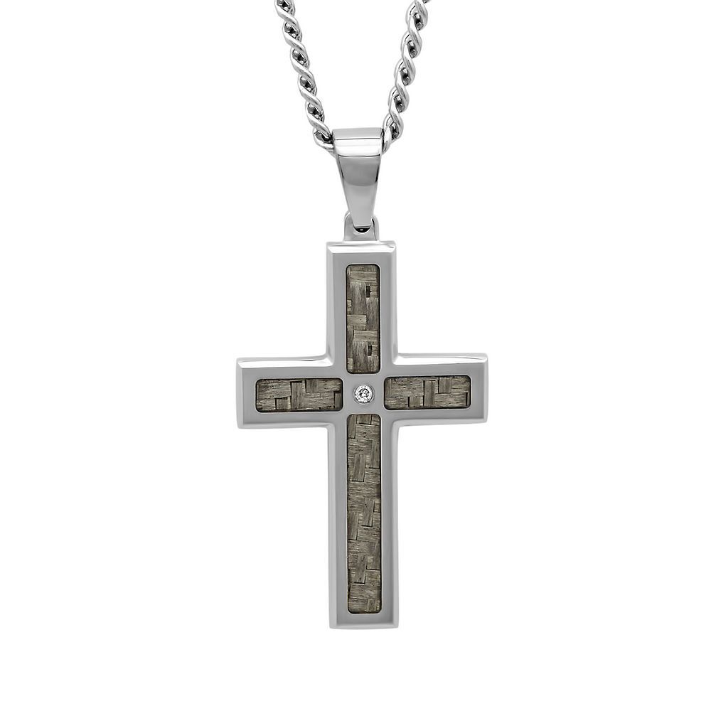 US Jewels Men's 14k White Gold 26mm Christian Cross 1.5mm Box Chain Necklace,  20in | Amazon.com